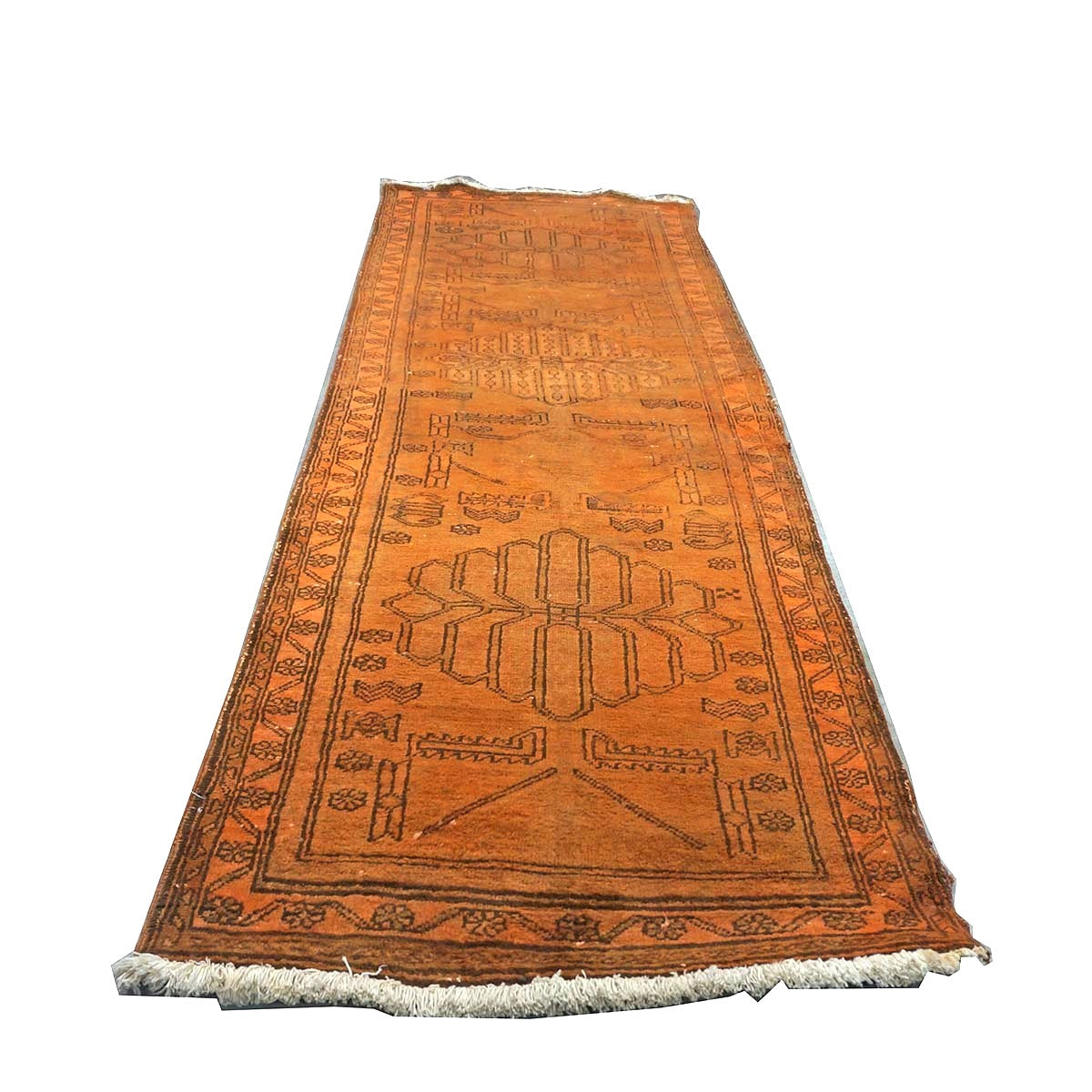 Vintage Persian Distressed Overdye Wool 3x10 Orange Handmade Runner Rug # 9902699