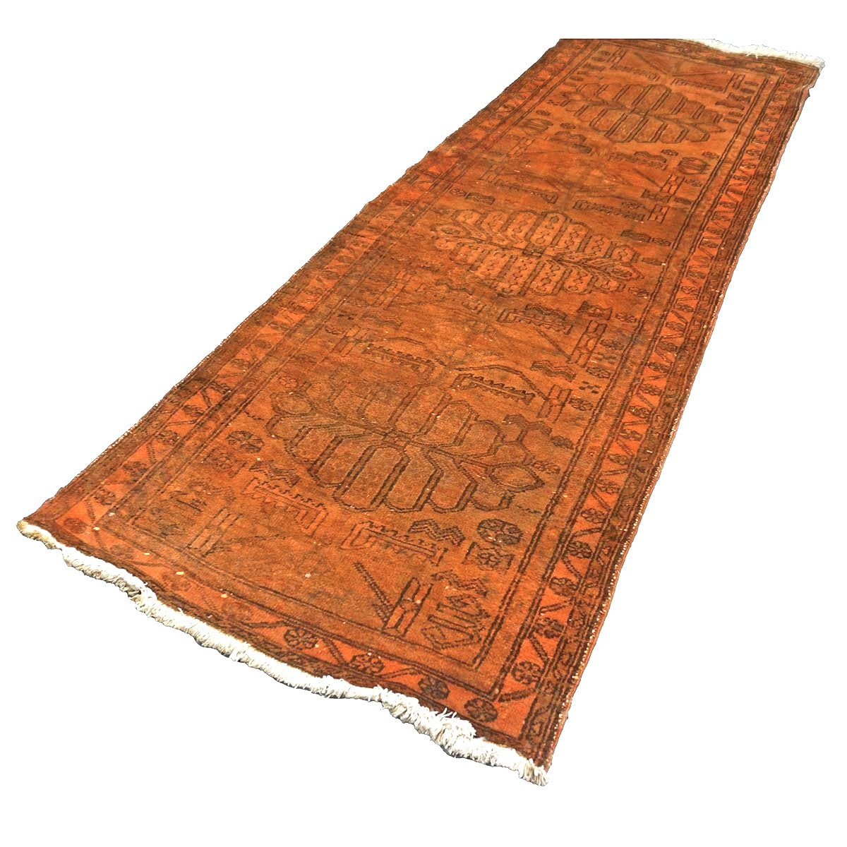Vintage Persian Distressed Overdye Wool 3x10 Orange Handmade Runner Rug # 9902699
