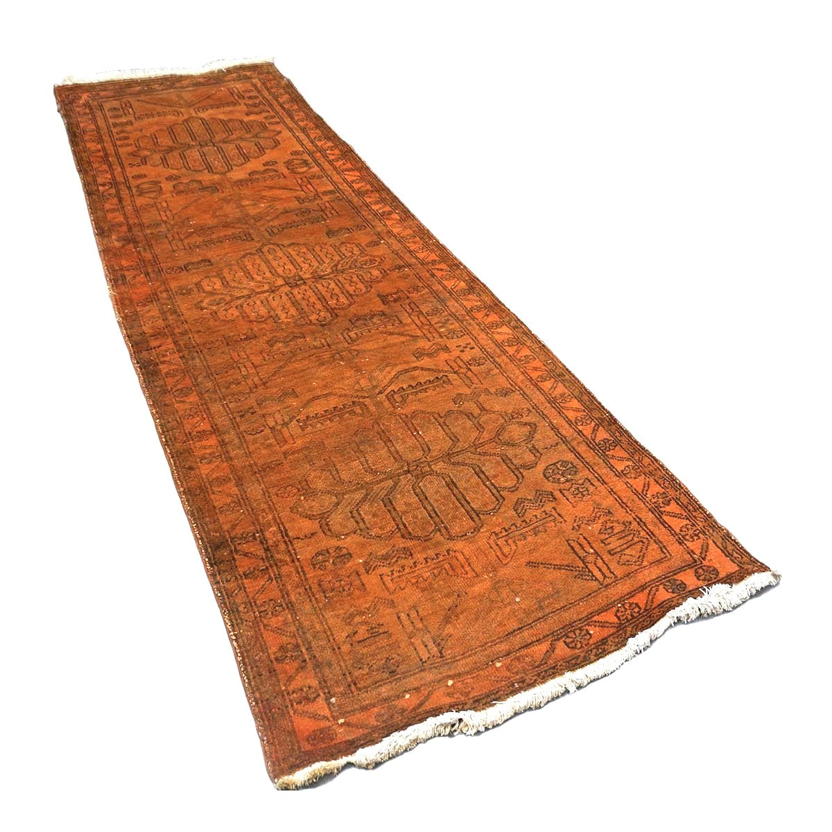 Vintage Persian Distressed Overdye Wool 3x10 Orange Handmade Runner Rug # 9902699