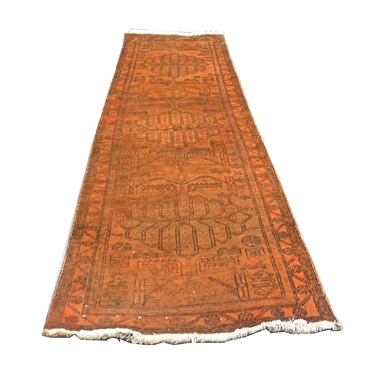 Vintage Persian Distressed Overdye Wool 3x10 Orange Handmade Runner Rug # 9902699