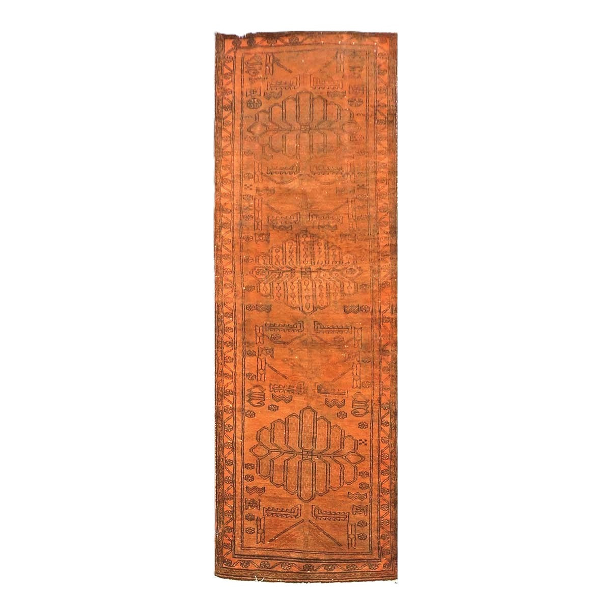 Vintage Persian Distressed Overdye Wool 3x10 Orange Handmade Runner Rug # 9902699