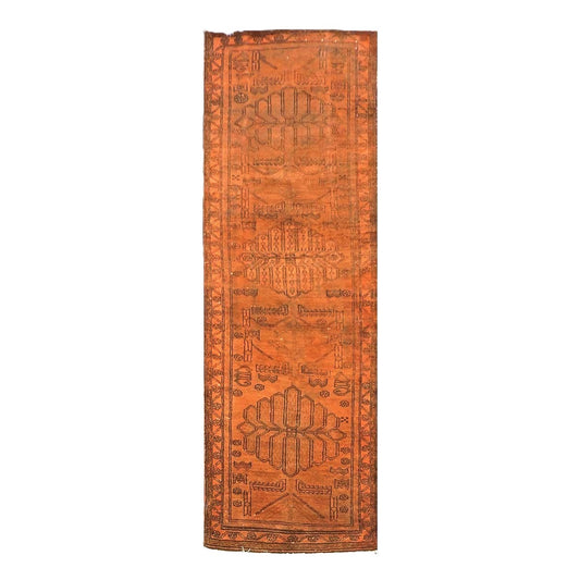 Vintage Persian Distressed Overdye Wool 3x10 Orange Handmade Runner Rug # 9902699