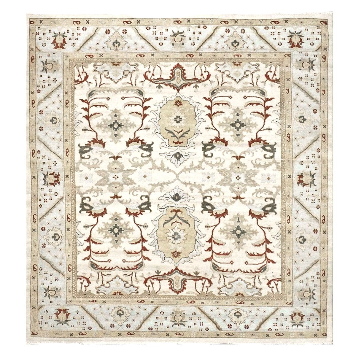 Afghan Sultanabad Masters Wool 8x9 Ivory, Light Blue & Rust Handmade Area Rug #9902705