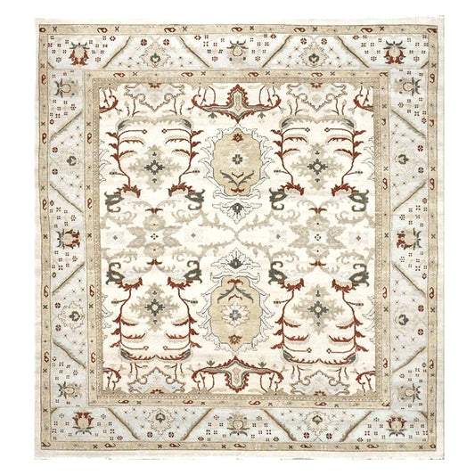 Afghan Sultanabad Masters Wool 8x9 Ivory, Light Blue & Rust Handmade Area Rug #9902705