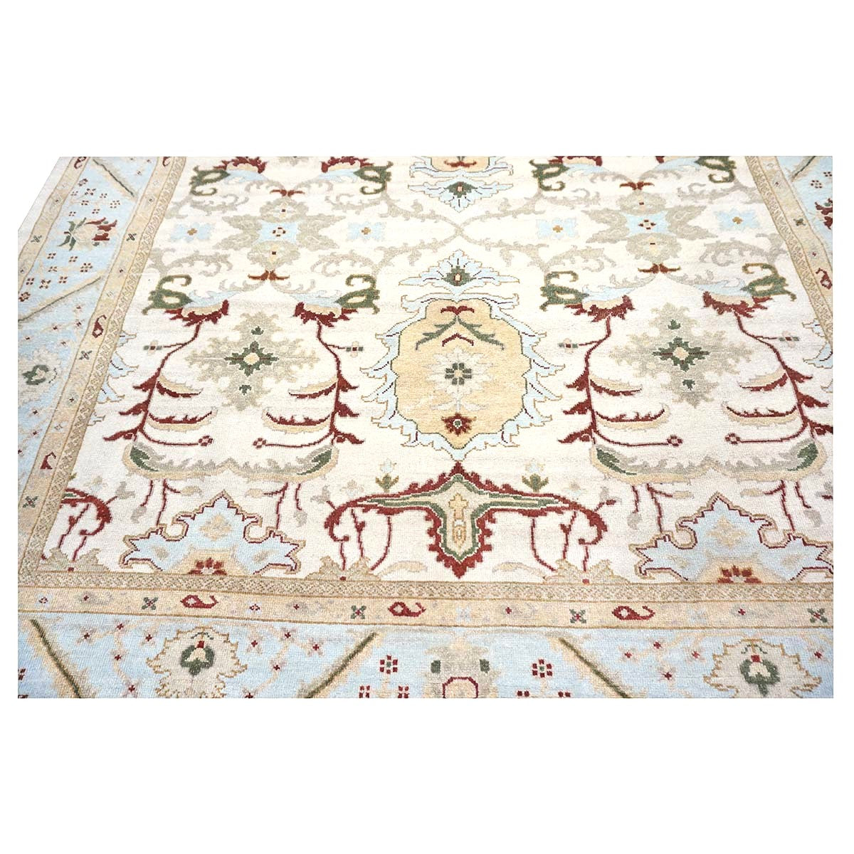 Afghan Sultanabad Masters Wool 8x9 Ivory, Light Blue & Rust Handmade Area Rug #9902705