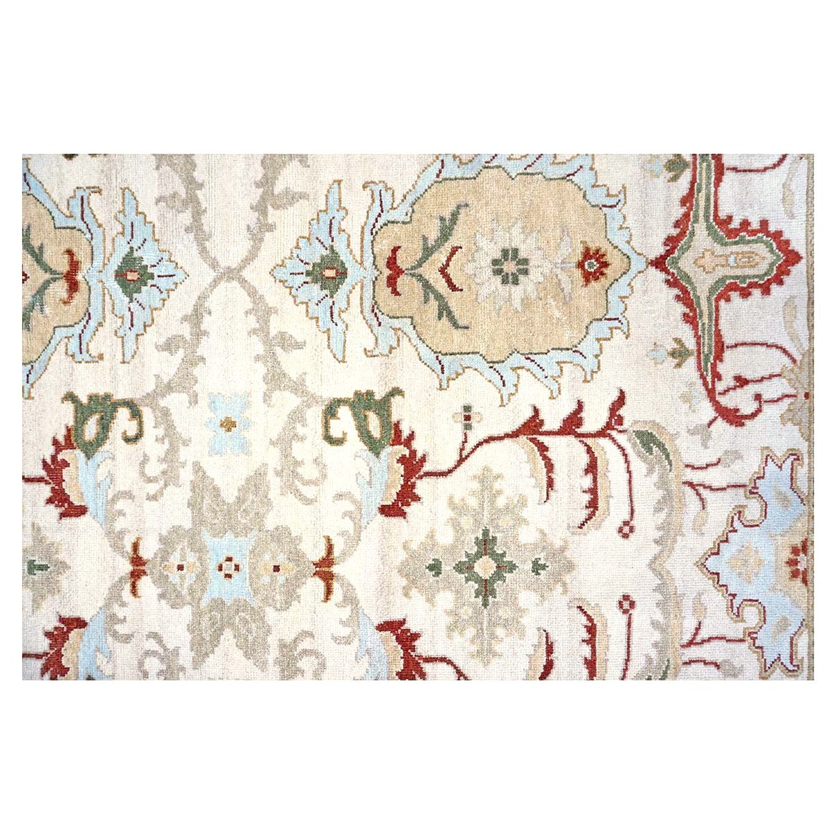 Afghan Sultanabad Masters Wool 8x9 Ivory, Light Blue & Rust Handmade Area Rug #9902705