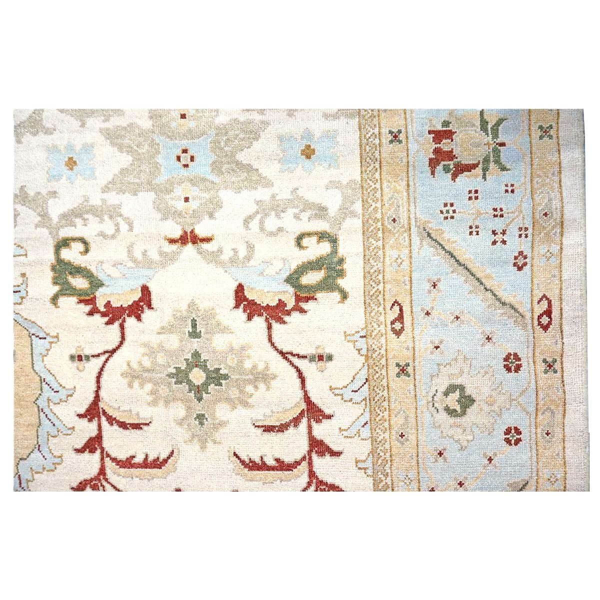 Afghan Sultanabad Masters Wool 8x9 Ivory, Light Blue & Rust Handmade Area Rug #9902705