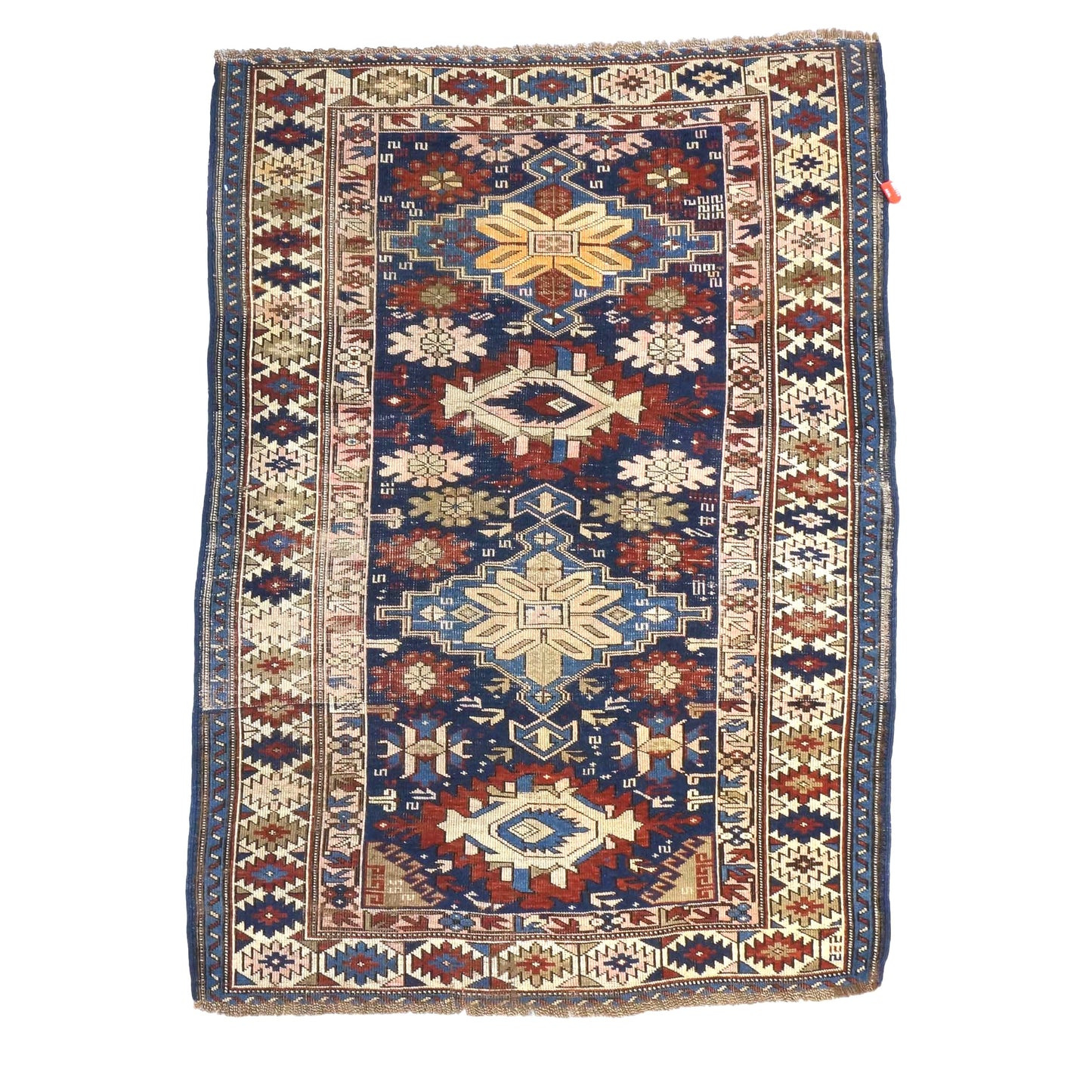 Antique Azerbaijani Kazak Wool 4x5 Navy & Ivory Handmade Area Rug #9902724