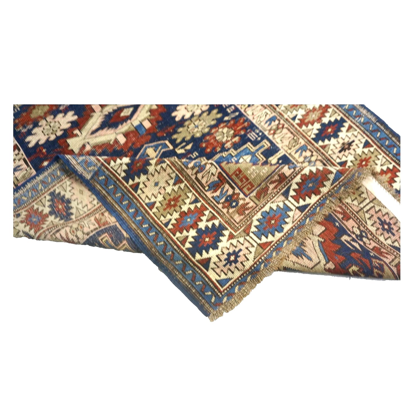 Antique Azerbaijani Kazak Wool 4x5 Navy & Ivory Handmade Area Rug #9902724