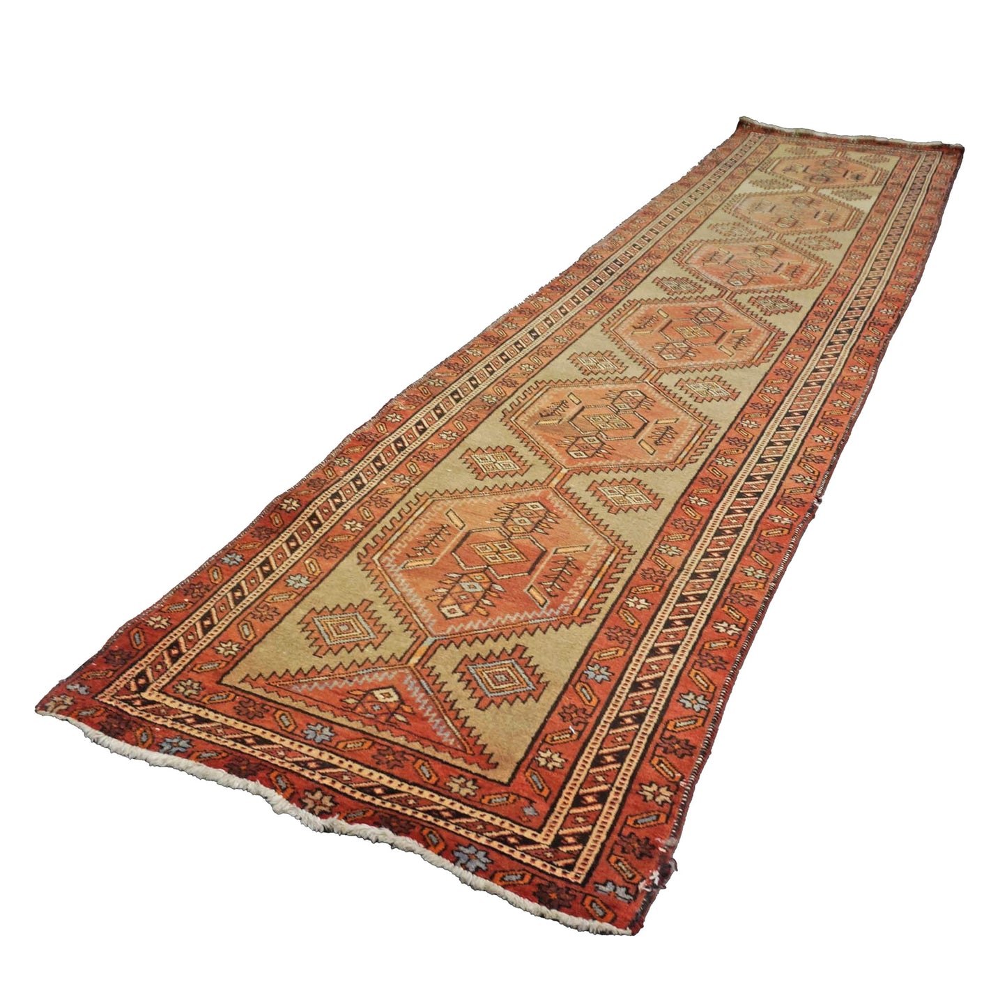 Antique Persian Sarab Wool 4x14 Orange & Tan Handmade Gallery Rug #9902746