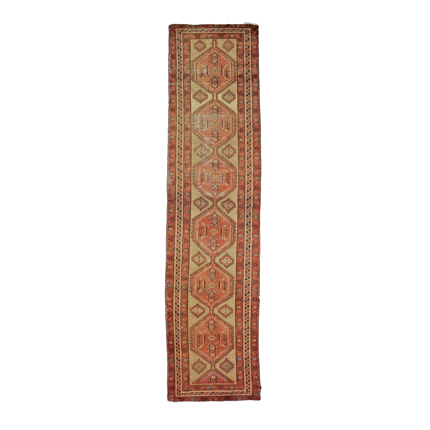 Antique Persian Sarab Wool 4x14 Orange & Tan Handmade Gallery Rug #9902746