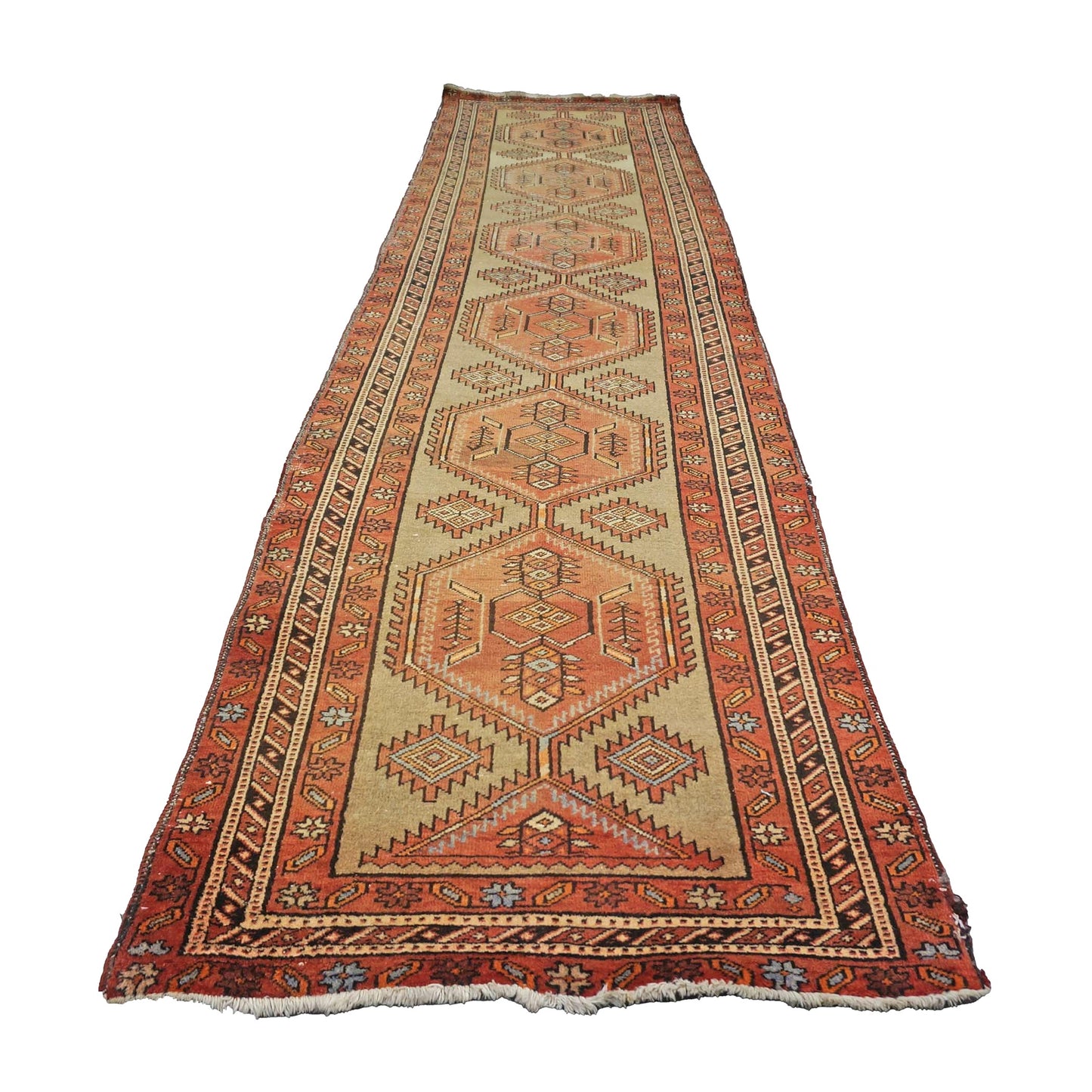 Antique Persian Sarab Wool 4x14 Orange & Tan Handmade Gallery Rug #9902746