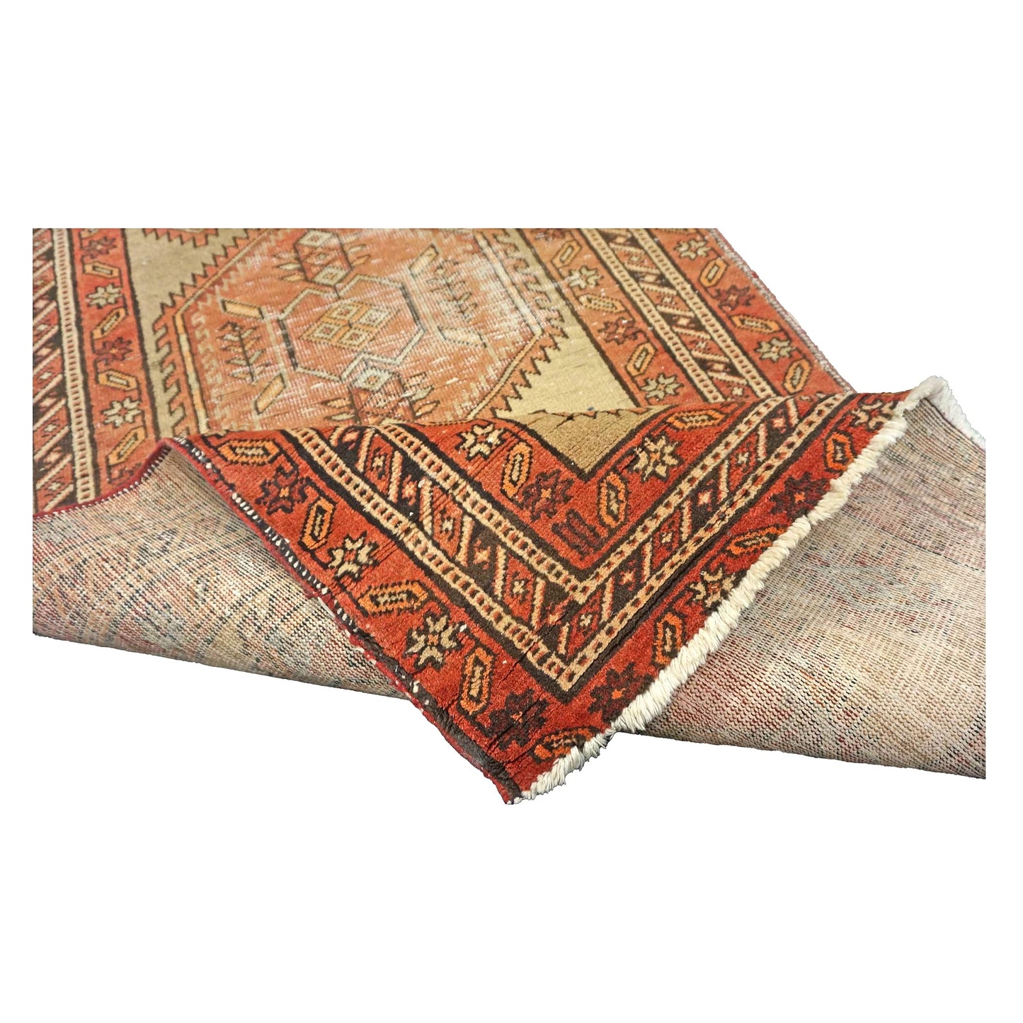 Antique Persian Sarab Wool 4x14 Orange & Tan Handmade Gallery Rug #9902746