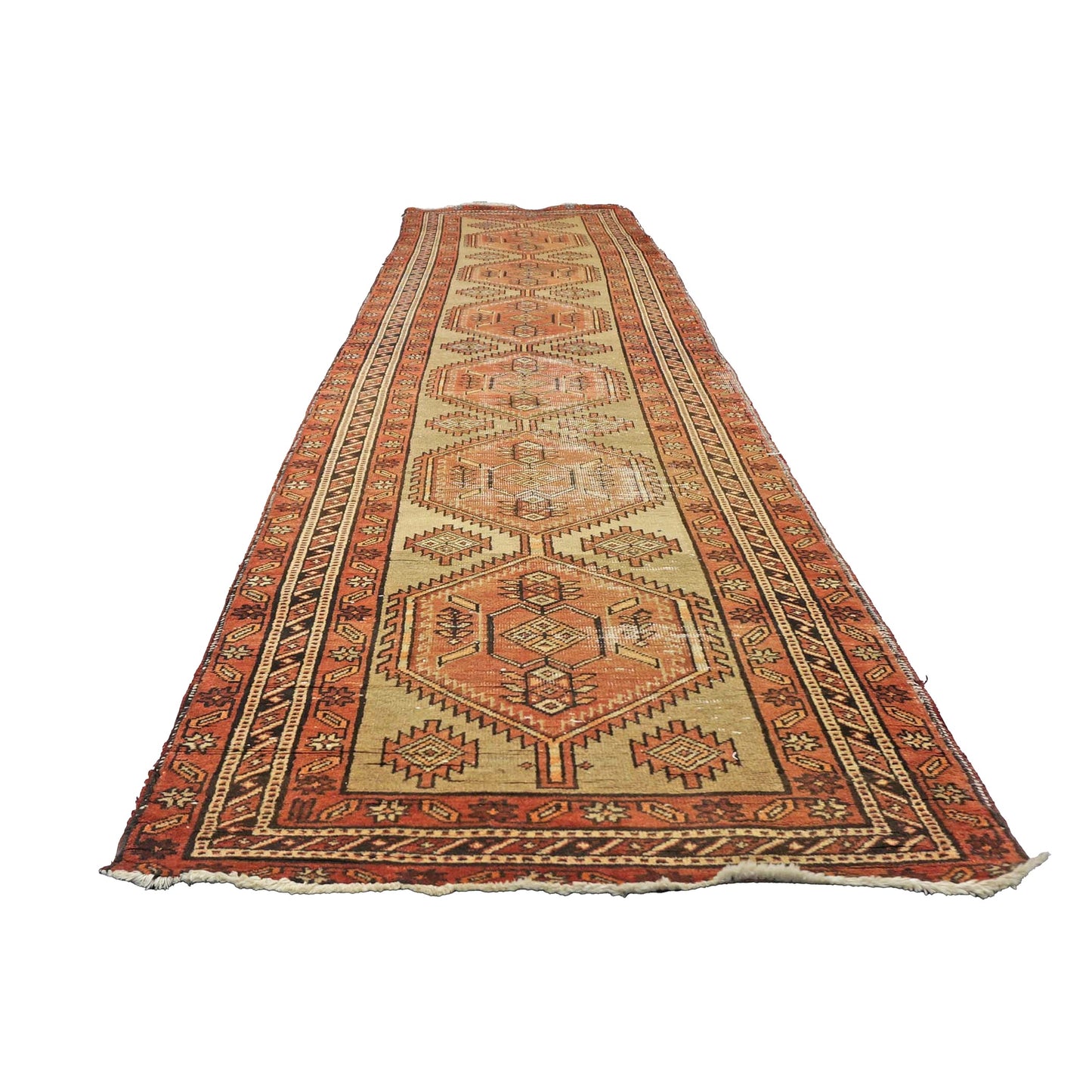 Antique Persian Sarab Wool 4x14 Orange & Tan Handmade Gallery Rug #9902746