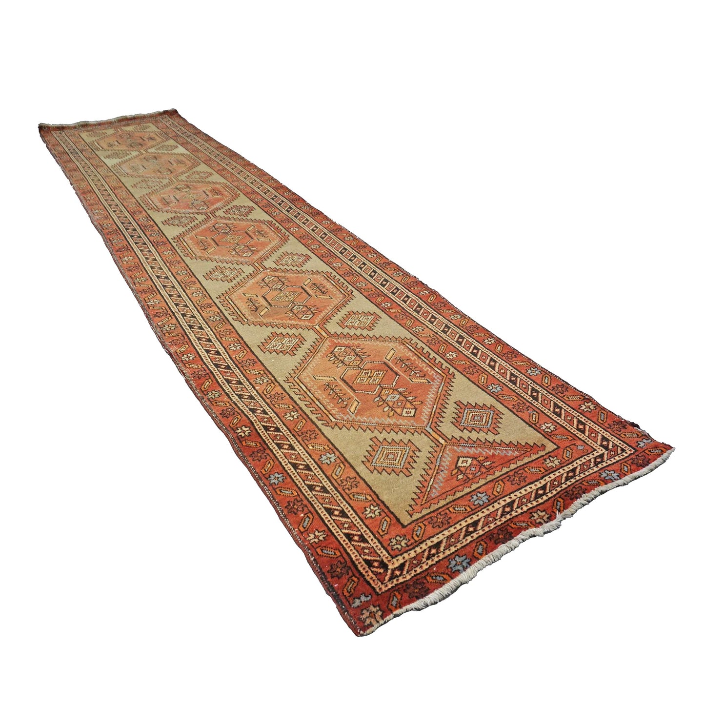 Antique Persian Sarab Wool 4x14 Orange & Tan Handmade Gallery Rug #9902746