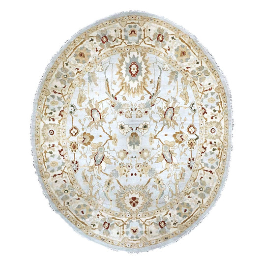 Afghan Sultanabad Wool 8x10 Light Blue, Ivory & Taupe Handmade Oval Area Rug #9902749