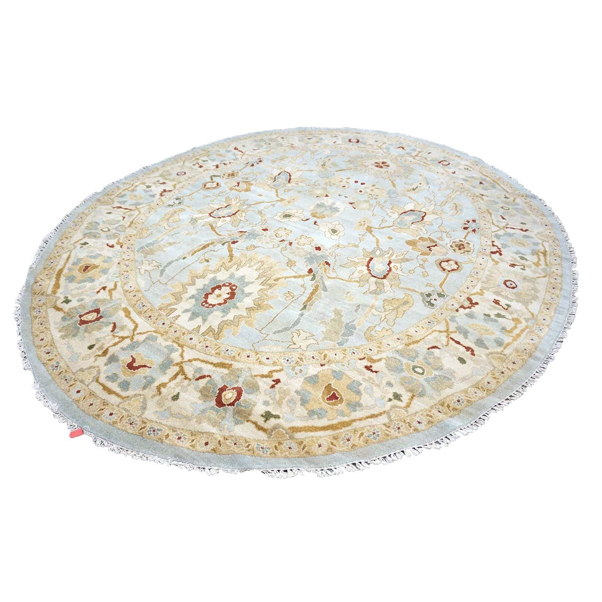 Afghan Sultanabad Wool 8x10 Light Blue, Ivory & Taupe Handmade Oval Area Rug #9902749