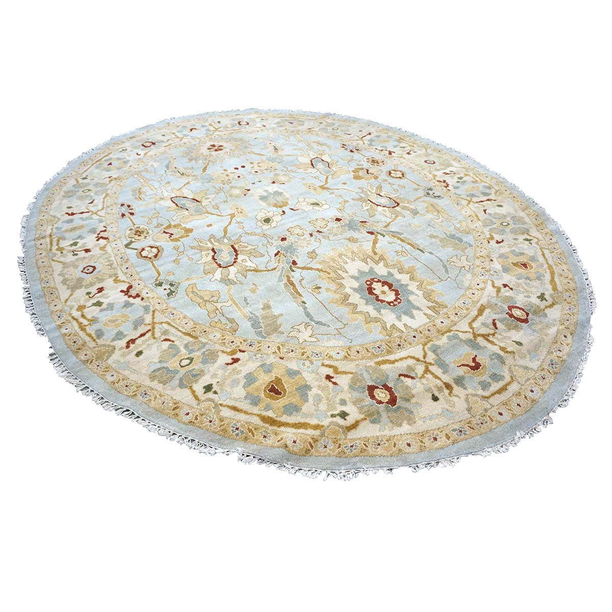 Afghan Sultanabad Wool 8x10 Light Blue, Ivory & Taupe Handmade Oval Area Rug #9902749