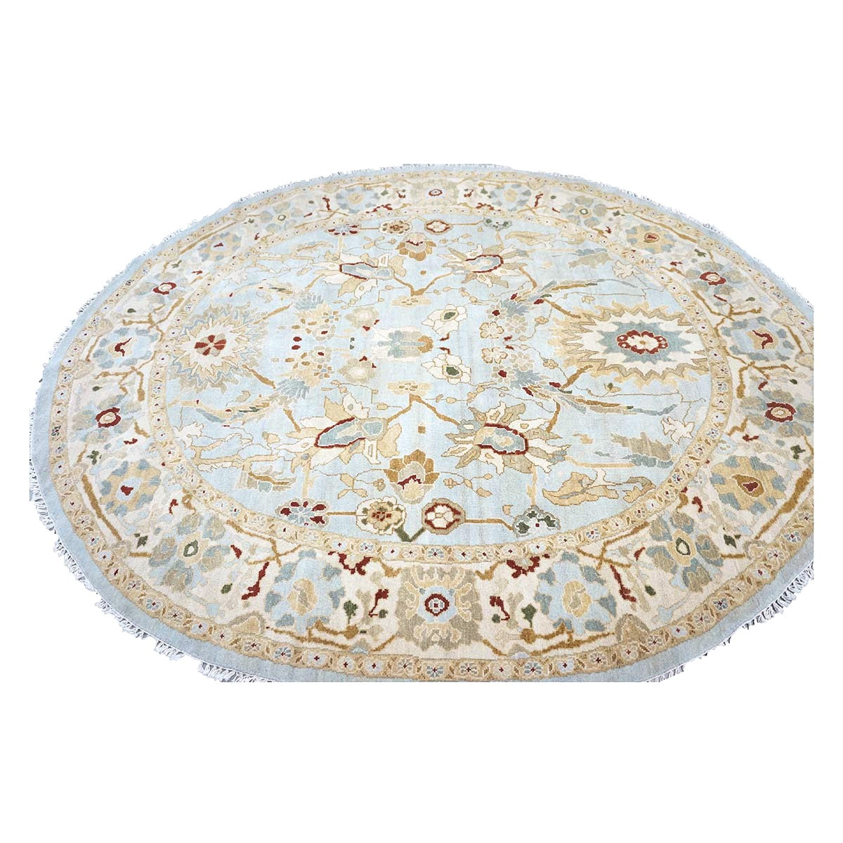 Afghan Sultanabad Wool 8x10 Light Blue, Ivory & Taupe Handmade Oval Area Rug #9902749