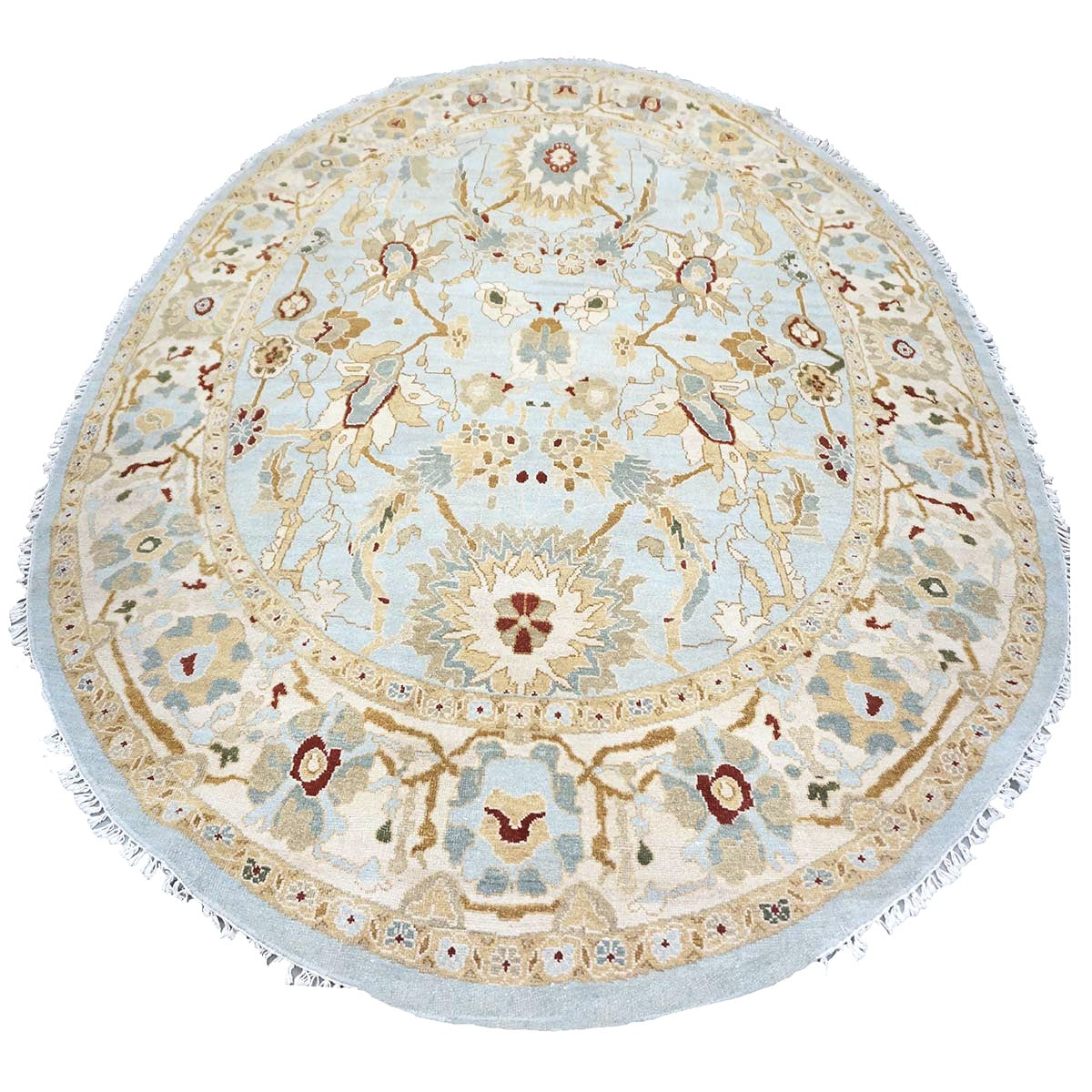 Afghan Sultanabad Wool 8x10 Light Blue, Ivory & Taupe Handmade Oval Area Rug #9902749