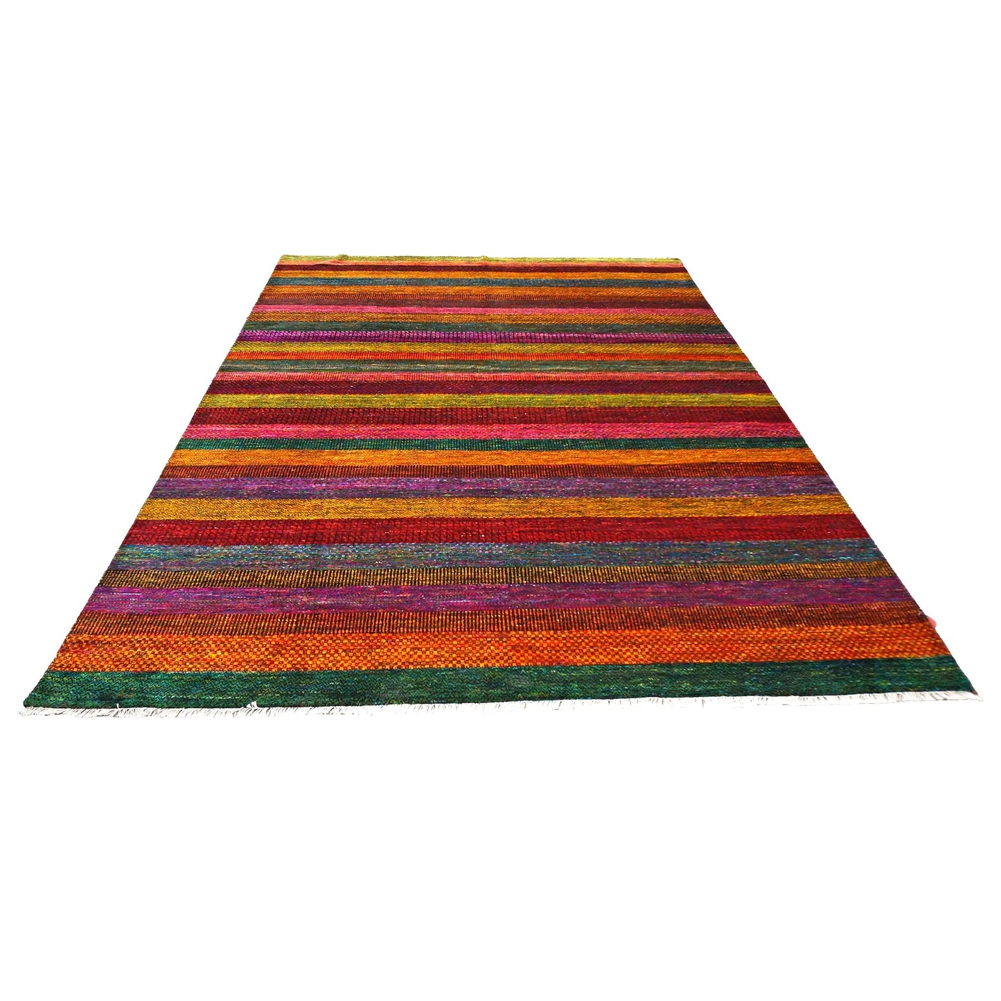 Indian Modern Sari Silk Ikat 9x12 Red Vibrant Multicolor Handmade Area Rug #9902755