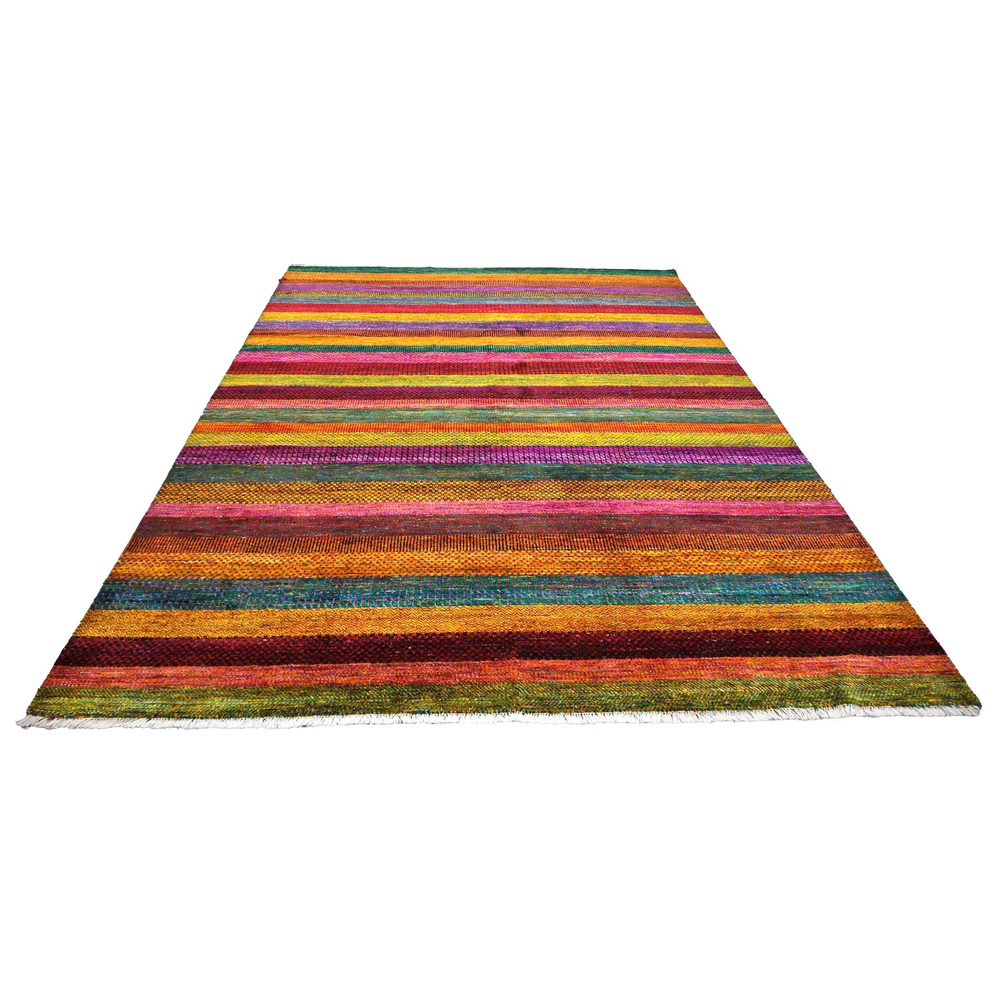 Indian Modern Sari Silk Ikat 9x12 Red Vibrant Multicolor Handmade Area Rug #9902755