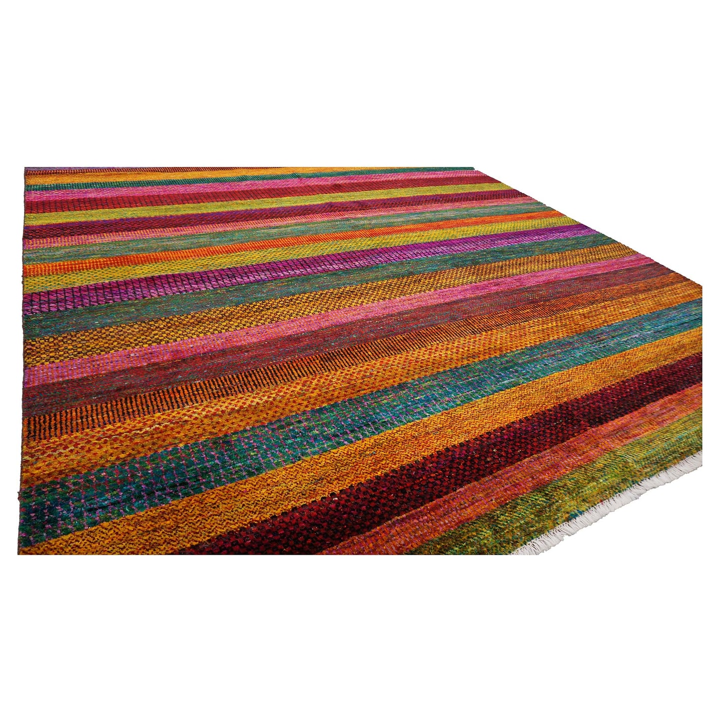 Indian Modern Sari Silk Ikat 9x12 Red Vibrant Multicolor Handmade Area Rug #9902755