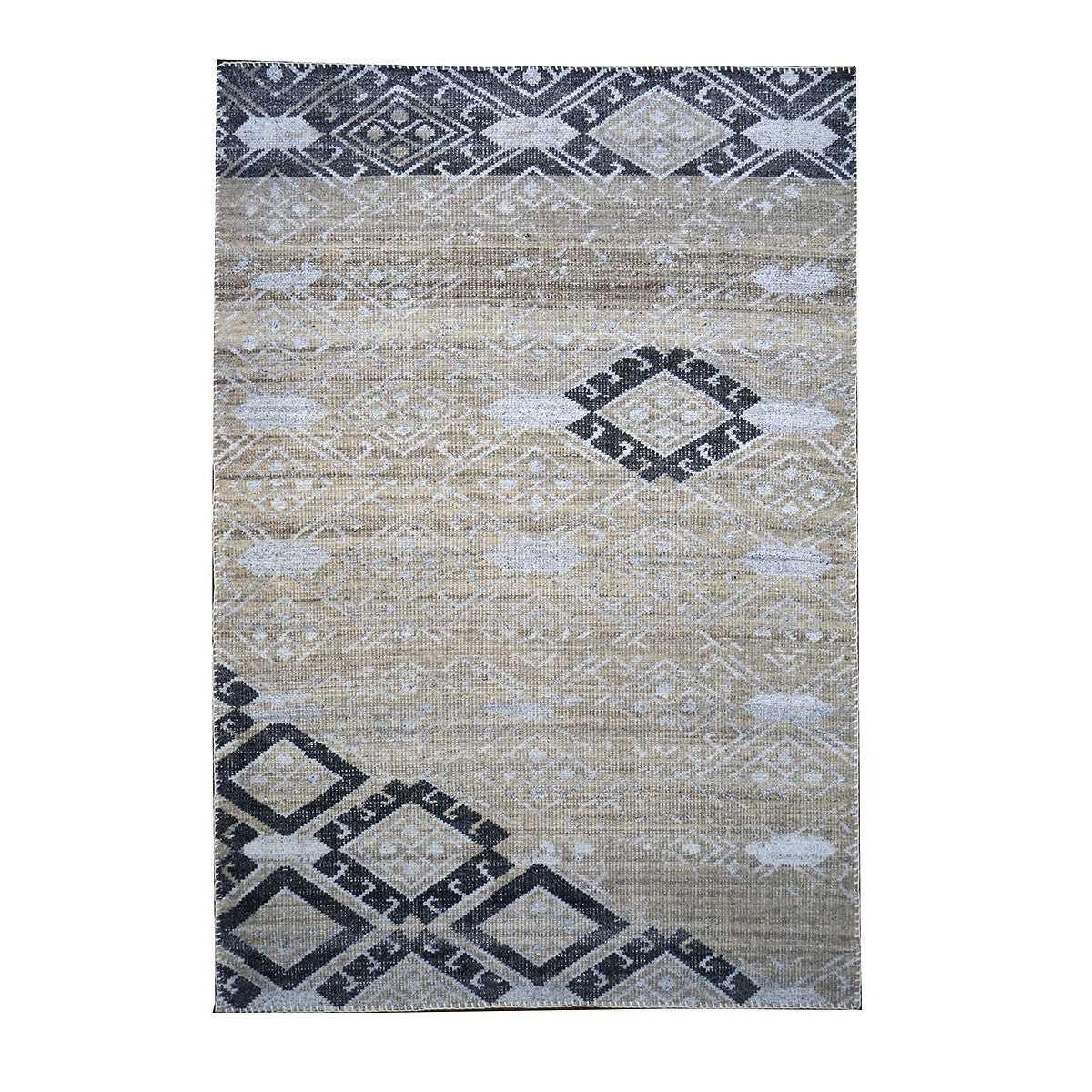 Indian Palermo Wool & Silk 5X7 Grey, Black & Tan Handmade Area Rug #9902770