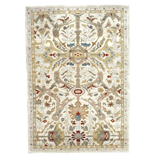 21st Century Afghan Sultanabad Wool 6x9 Ivory, Taupe, Blue & Red Handmade Area Rug #9902774