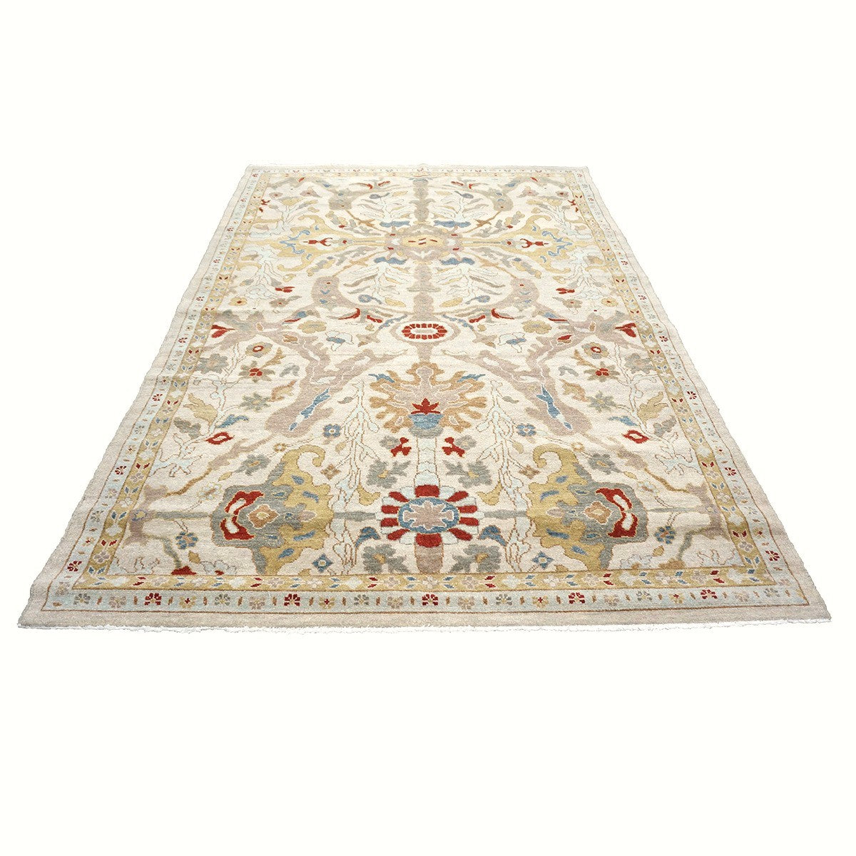 21st Century Afghan Sultanabad Wool 6x9 Ivory, Taupe, Blue & Red Handmade Area Rug #9902774