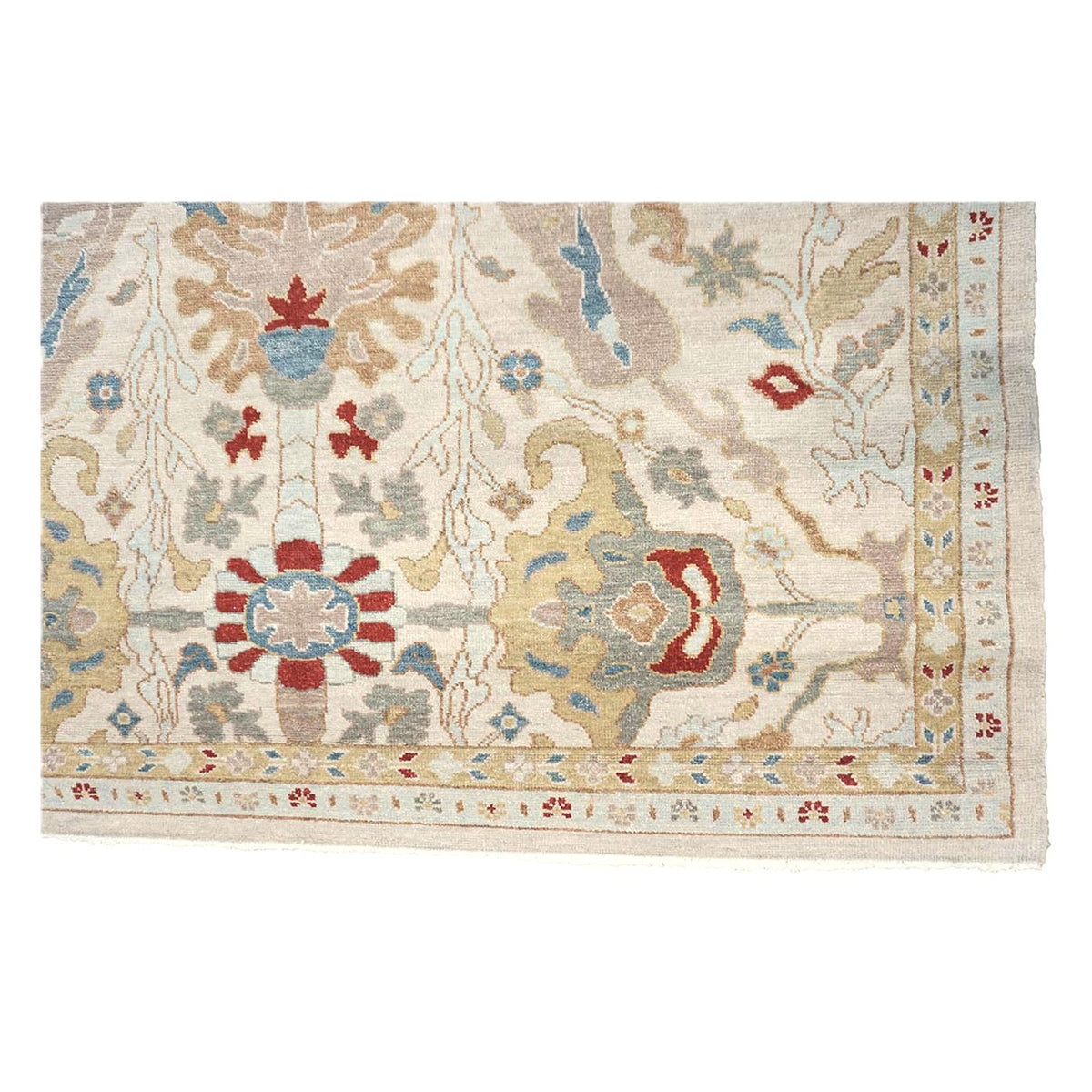 21st Century Afghan Sultanabad Wool 6x9 Ivory, Taupe, Blue & Red Handmade Area Rug #9902774