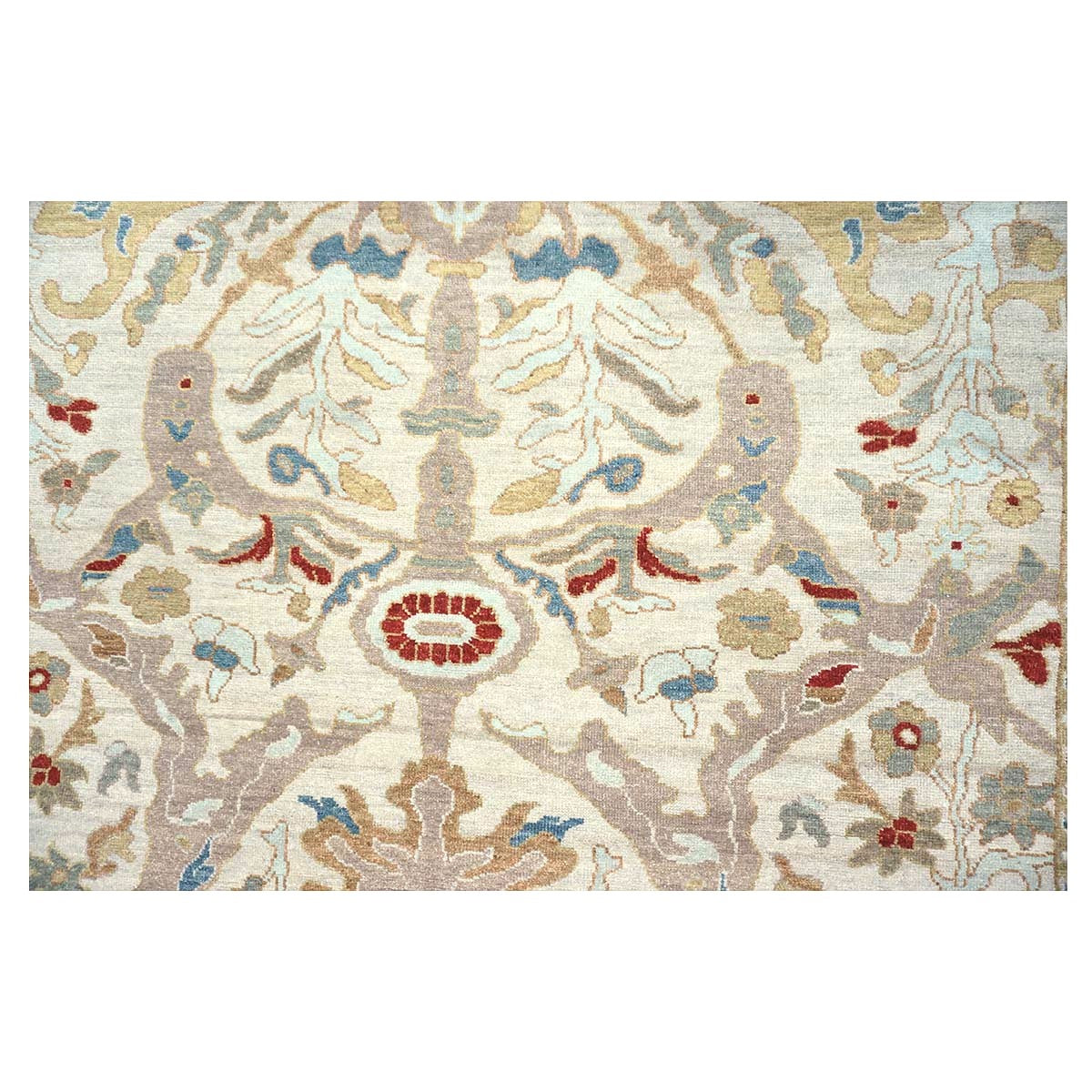 21st Century Afghan Sultanabad Wool 6x9 Ivory, Taupe, Blue & Red Handmade Area Rug #9902774