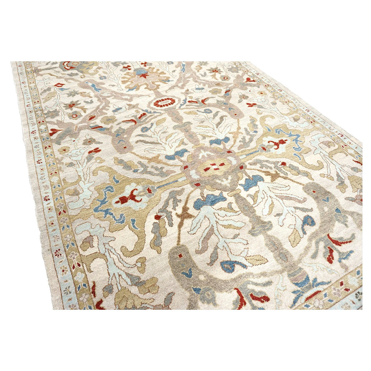 21st Century Afghan Sultanabad Wool 6x9 Ivory, Taupe, Blue & Red Handmade Area Rug #9902774