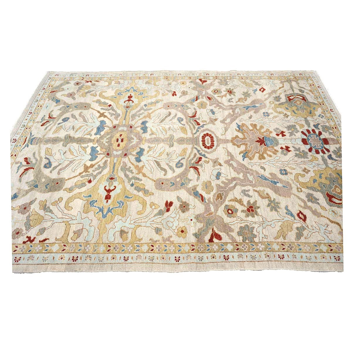 21st Century Afghan Sultanabad Wool 6x9 Ivory, Taupe, Blue & Red Handmade Area Rug #9902774