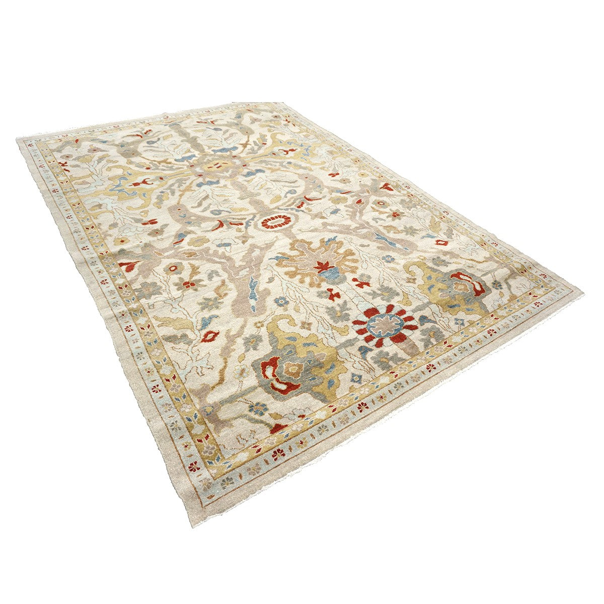 21st Century Afghan Sultanabad Wool 6x9 Ivory, Taupe, Blue & Red Handmade Area Rug #9902774