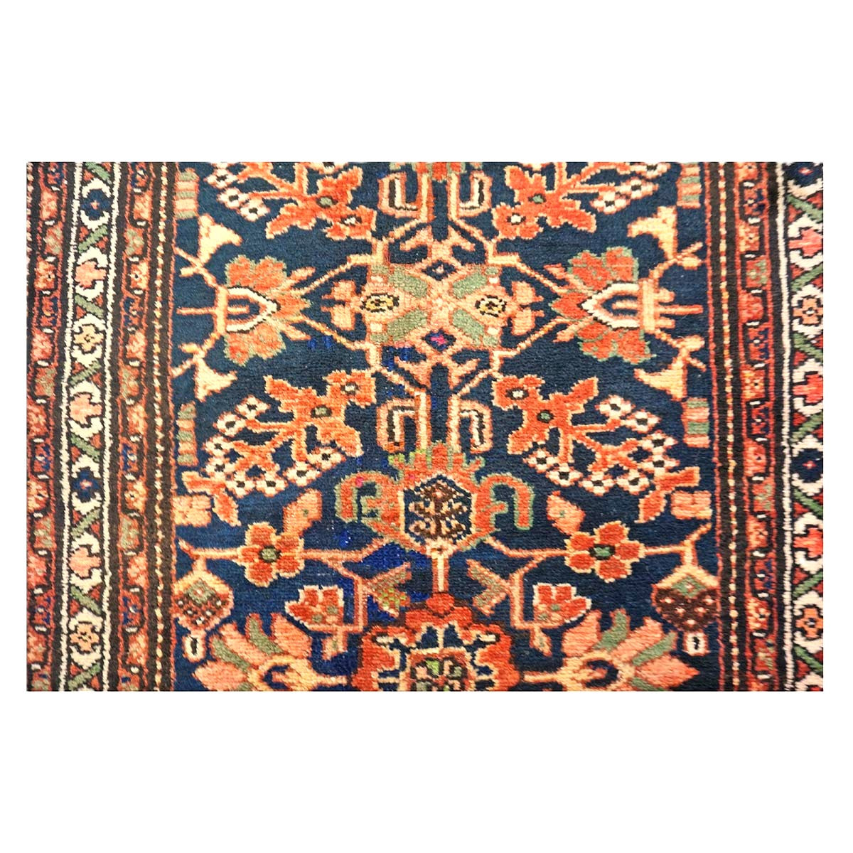 Antique Persian Hamadan Wool 4x10 Red, Navy & Ivory Handmade Gallery Rug # 9902786
