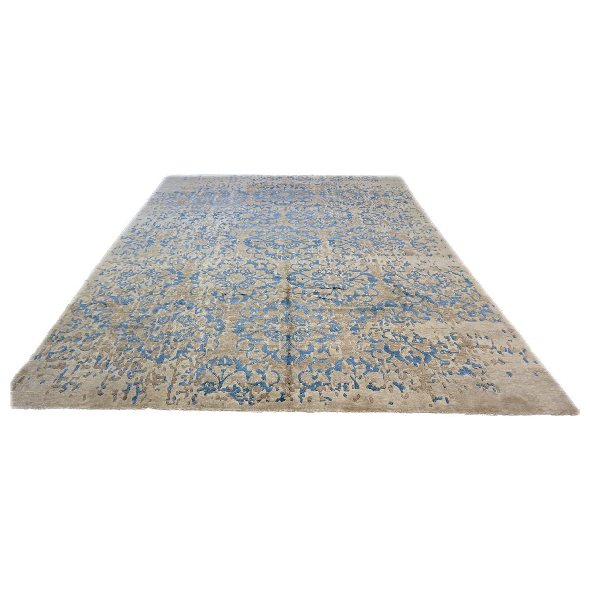 Nepalese Modern Silk 8 x 10 Blue & Grey Handmade Area Rug #9902789