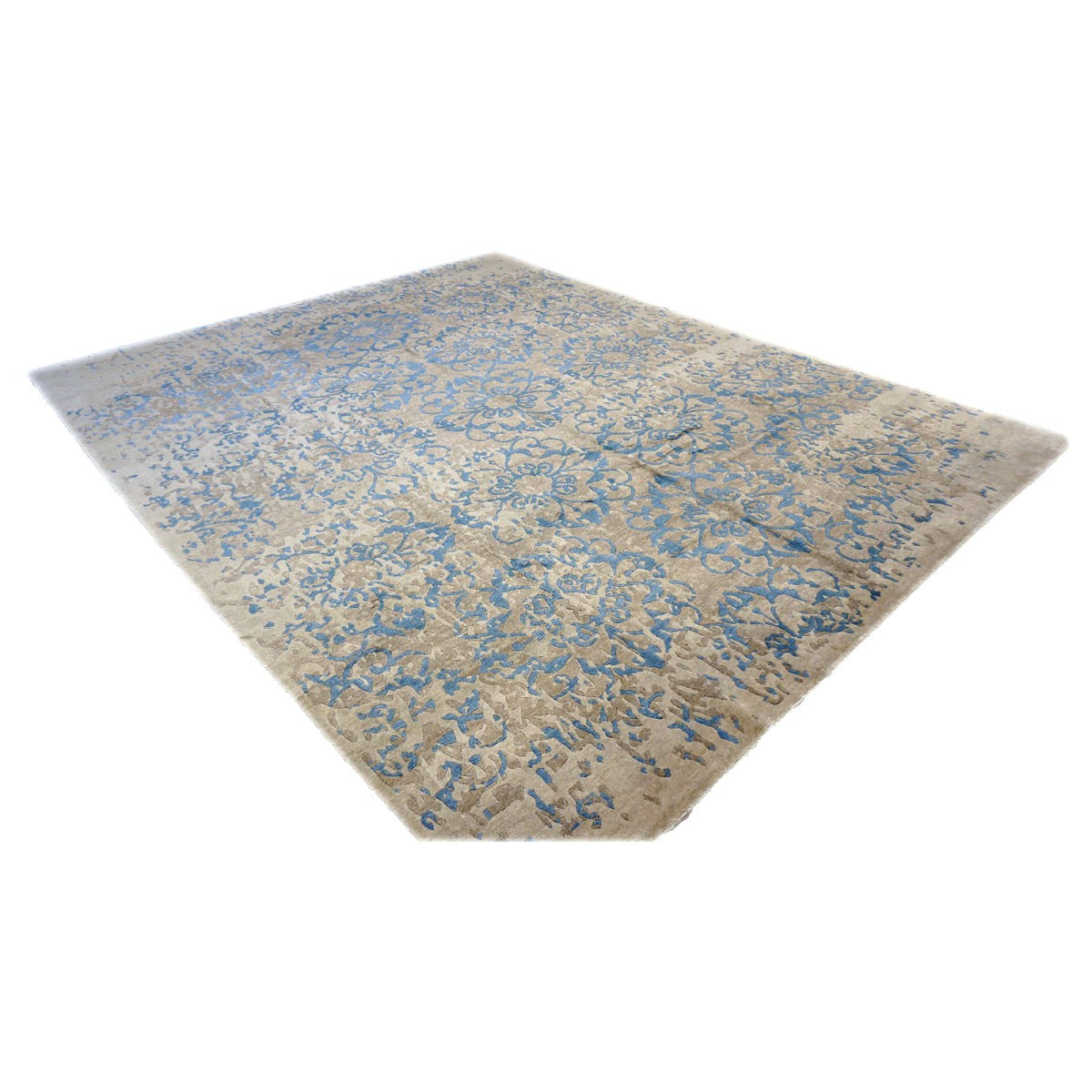 Nepalese Modern Silk 8 x 10 Blue & Grey Handmade Area Rug #9902789