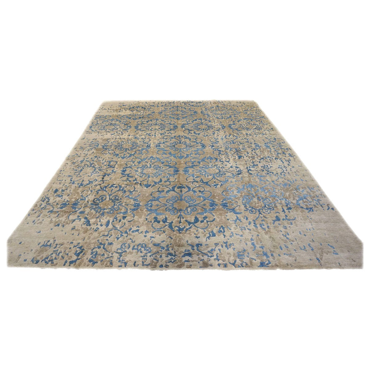 Nepalese Modern Silk 8 x 10 Blue & Grey Handmade Area Rug #9902789