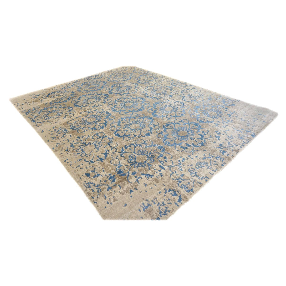 Nepalese Modern Silk 8 x 10 Blue & Grey Handmade Area Rug #9902789