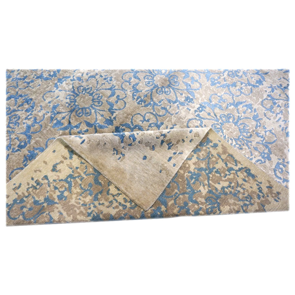 Nepalese Modern Silk 8 x 10 Blue & Grey Handmade Area Rug #9902789