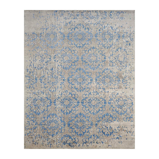 Nepalese Modern Silk 8 x 10 Blue & Grey Handmade Area Rug #9902789