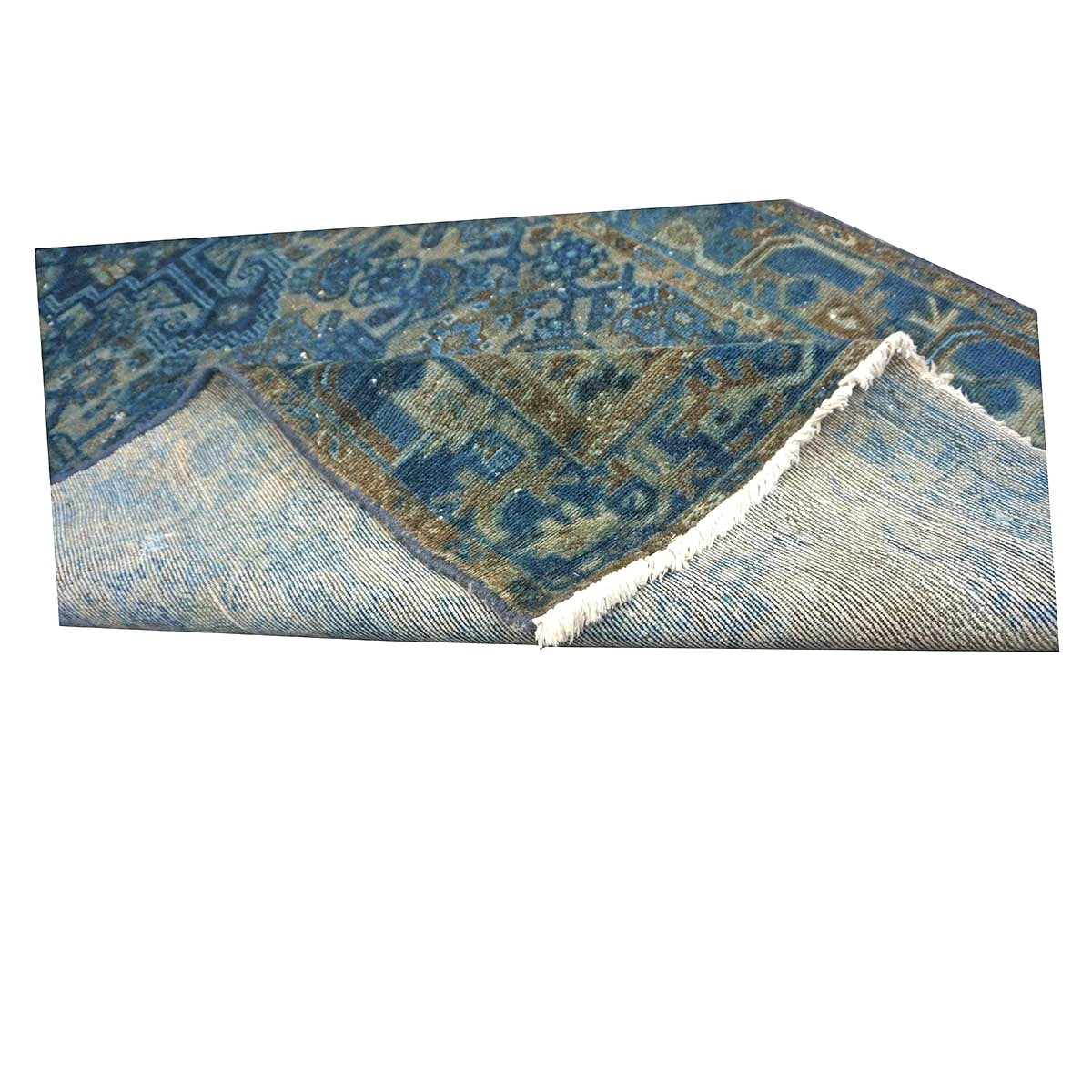 Vintage Persian Overdye Wool 3x9 Blue & Teal Handmade Runner Rug # 9902802