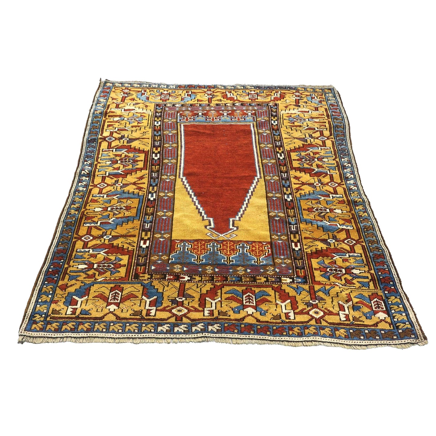 Antique Turkish Mudjar Wool 4x5 Red & Gold Handmade Area Rug #9902810