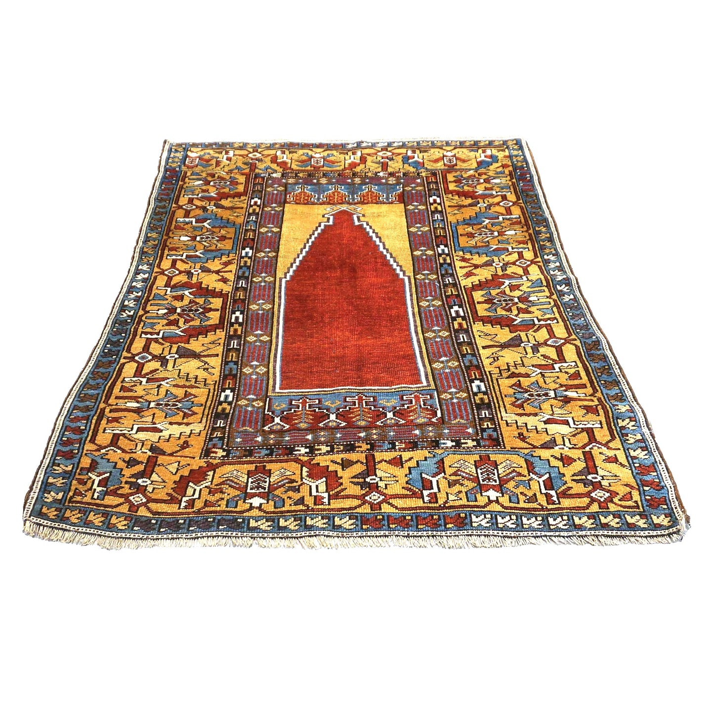 Antique Turkish Mudjar Wool 4x5 Red & Gold Handmade Area Rug #9902810