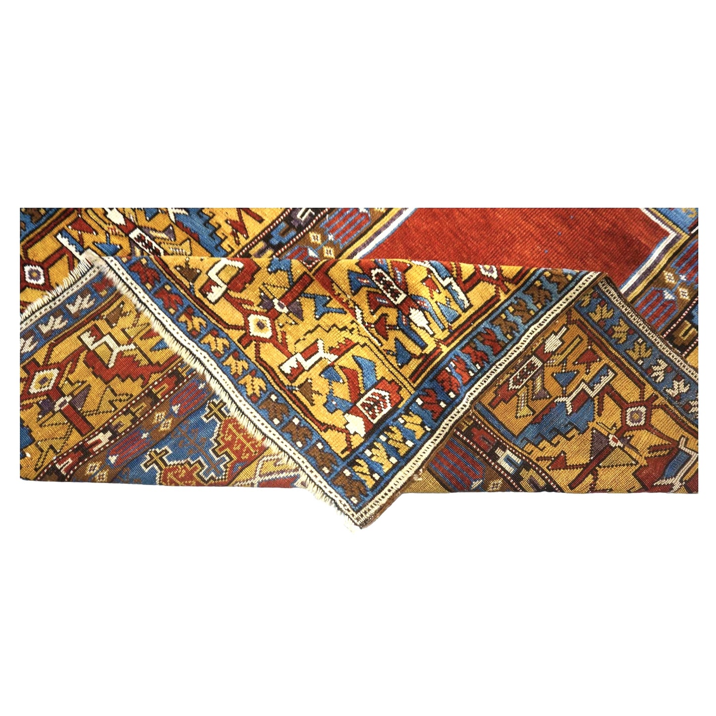 Antique Turkish Mudjar Wool 4x5 Red & Gold Handmade Area Rug #9902810