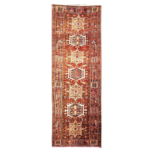 Persian Karajeh Wool 4x11 Rust, Ivory & Tan Handmade Gallery Rug #9902819