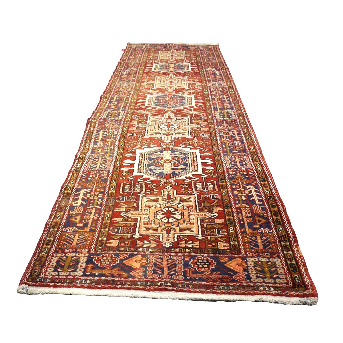 Persian Karajeh Wool 4x11 Rust, Ivory & Tan Handmade Gallery Rug #9902819