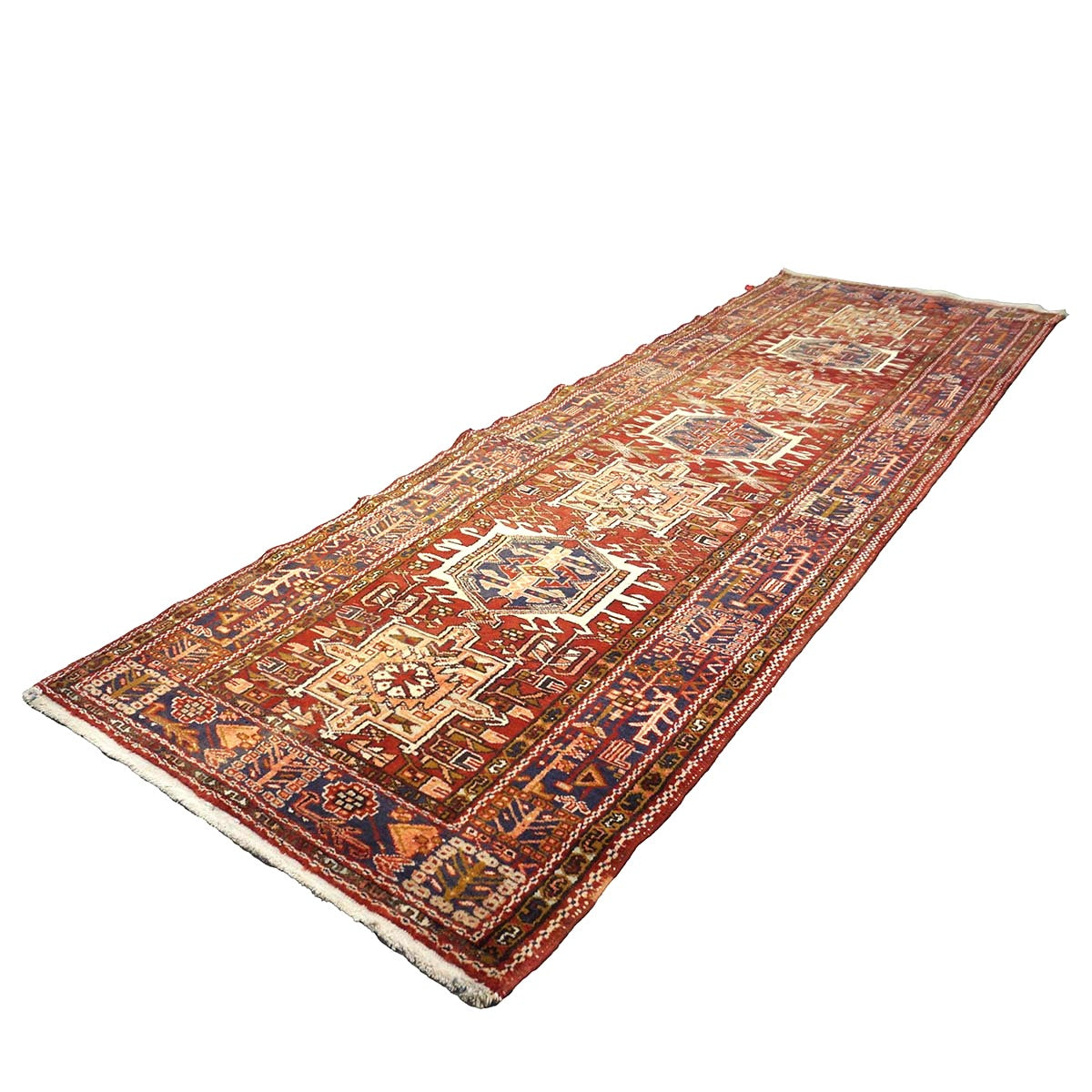 Persian Karajeh Wool 4x11 Rust, Ivory & Tan Handmade Gallery Rug #9902819