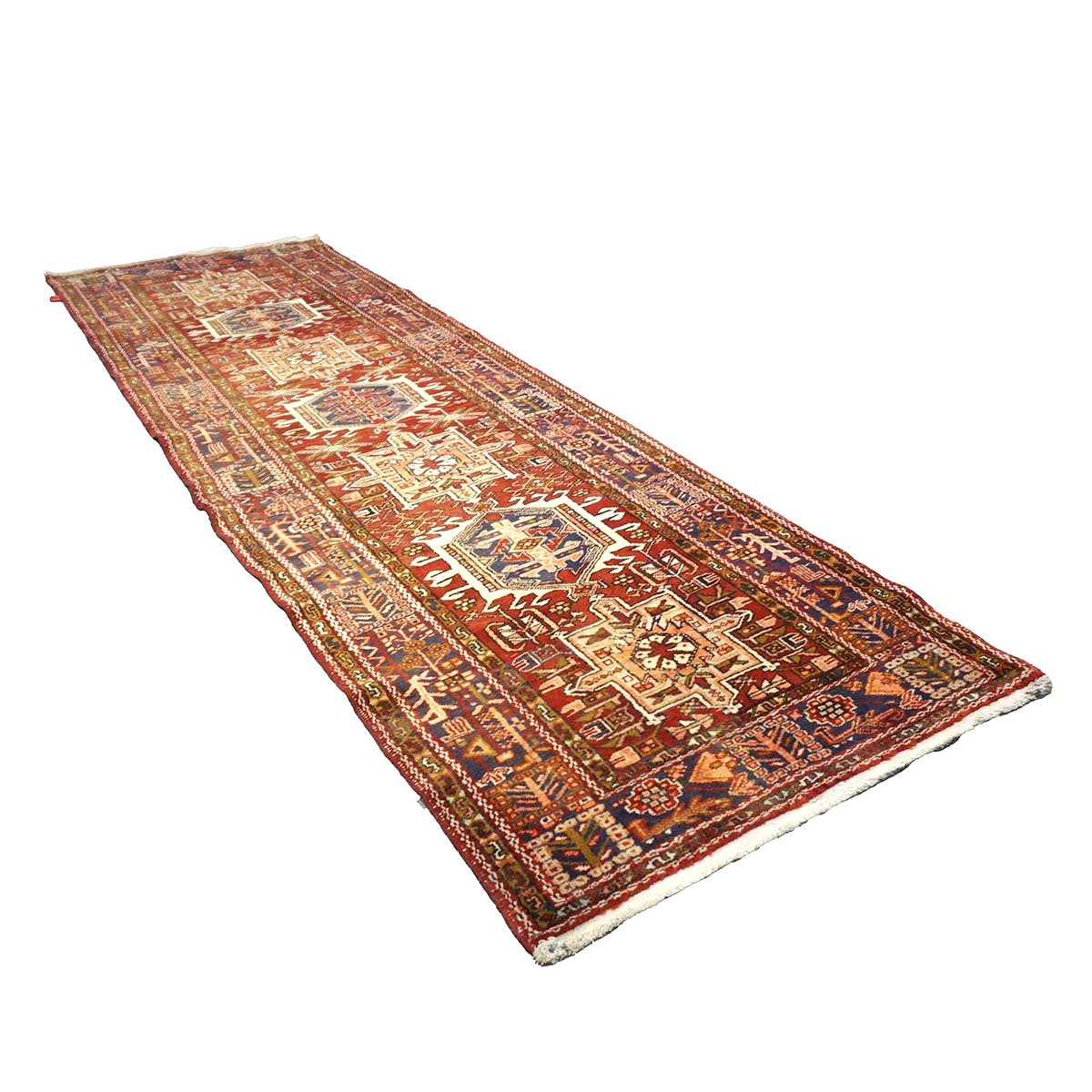 Persian Karajeh Wool 4x11 Rust, Ivory & Tan Handmade Gallery Rug #9902819